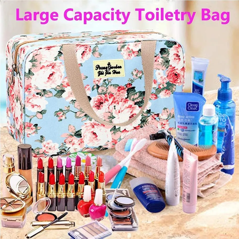 Large Makeup Bag Toiletry Bag for Women Make Up Bag Cosmetic Bag Toiletries Bag Brush Bags for Traveling (Peony Flower)