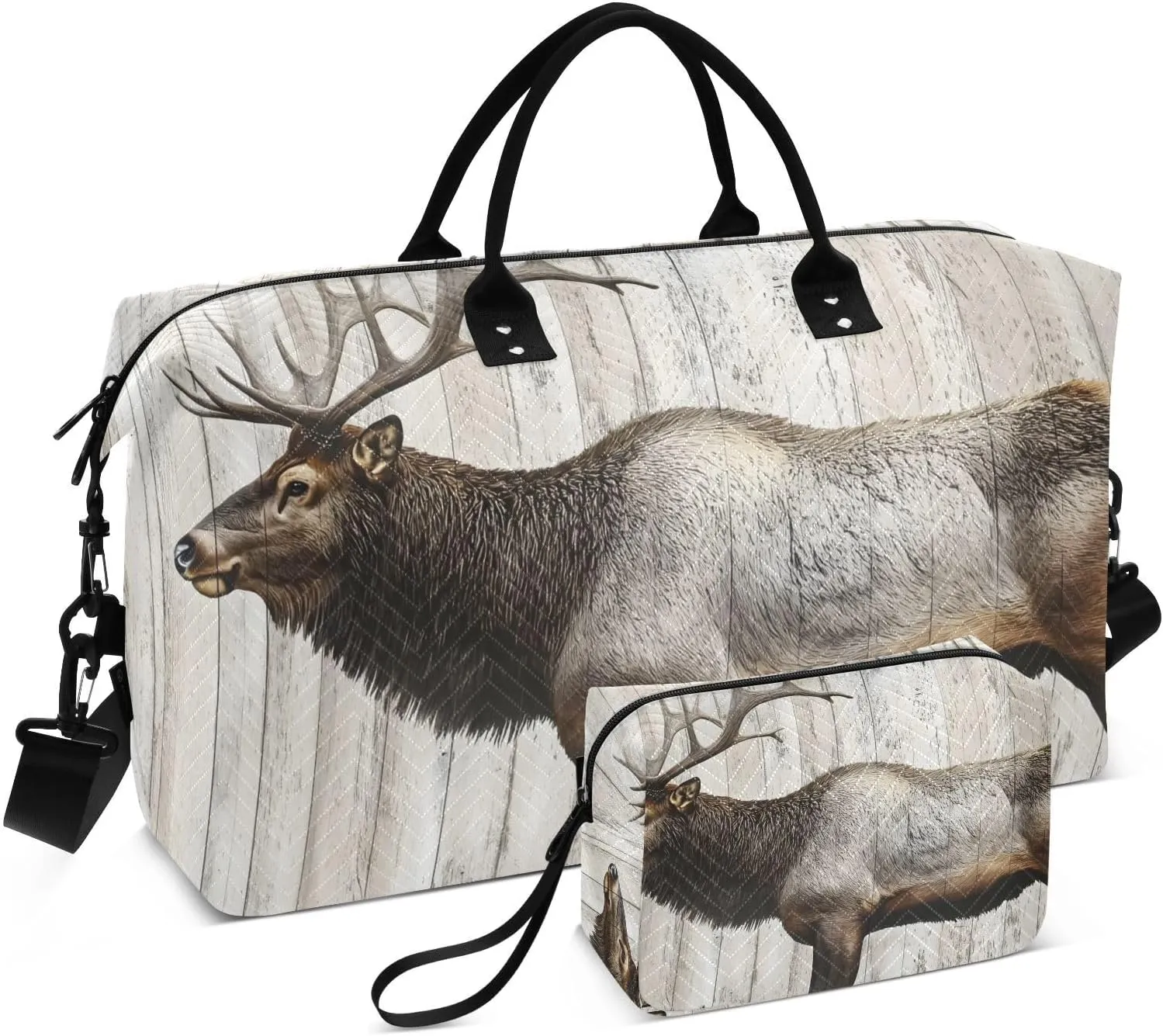 Large Travel Duffel Bag, Elk Board Vintage Sport Tote Gym Bags, Shoulder Weekender Overnight Bags for Women Men, Carry On Luggage with Toiletry Bag