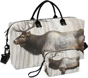 Large Travel Duffel Bag, Elk Board Vintage Sport Tote Gym Bags, Shoulder Weekender Overnight Bags for Women Men, Carry On Luggage with Toiletry Bag