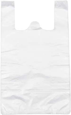 LazyMe T Shirt Bags Plastic Grocery Bags with Handles for Merchandise and Supermarket, Bolsas De Plastico Para Negocio, 12 x 20 Inch (White, 100Pcs)