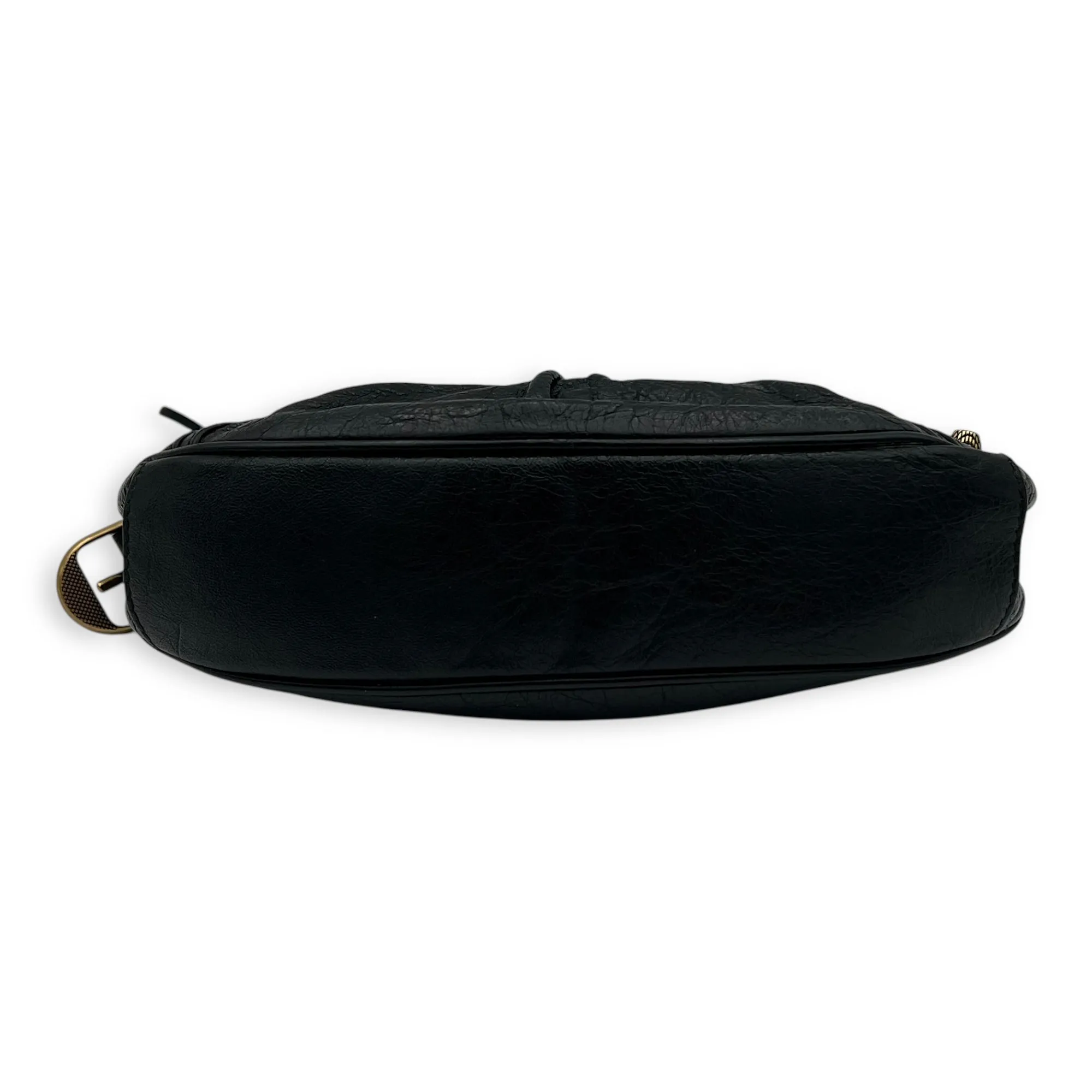 Le Cagole Shoulder Bag Black in Distressed Leather, Gold hardware
