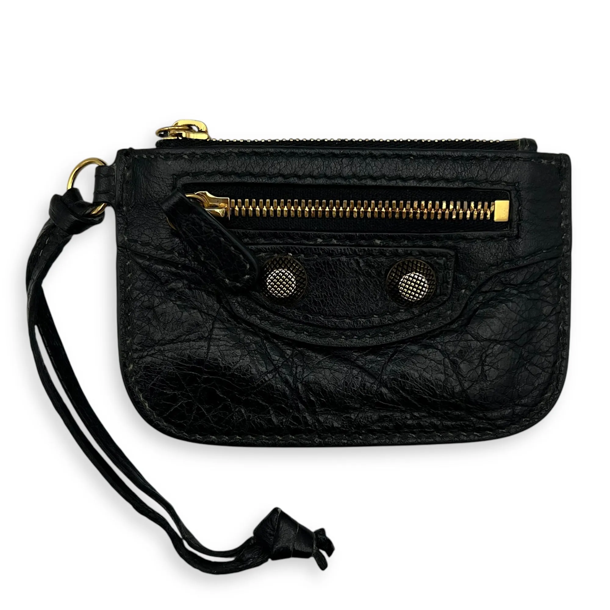 Le Cagole Shoulder Bag Black in Distressed Leather, Gold hardware
