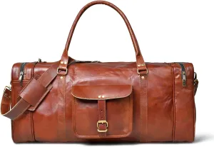 Leather 24 Inch Luggage Handmade Duffel Bag Carryall Weekender Travel Overnight Gym Sports Carry On Duffel Bags (Vintage Brown)
