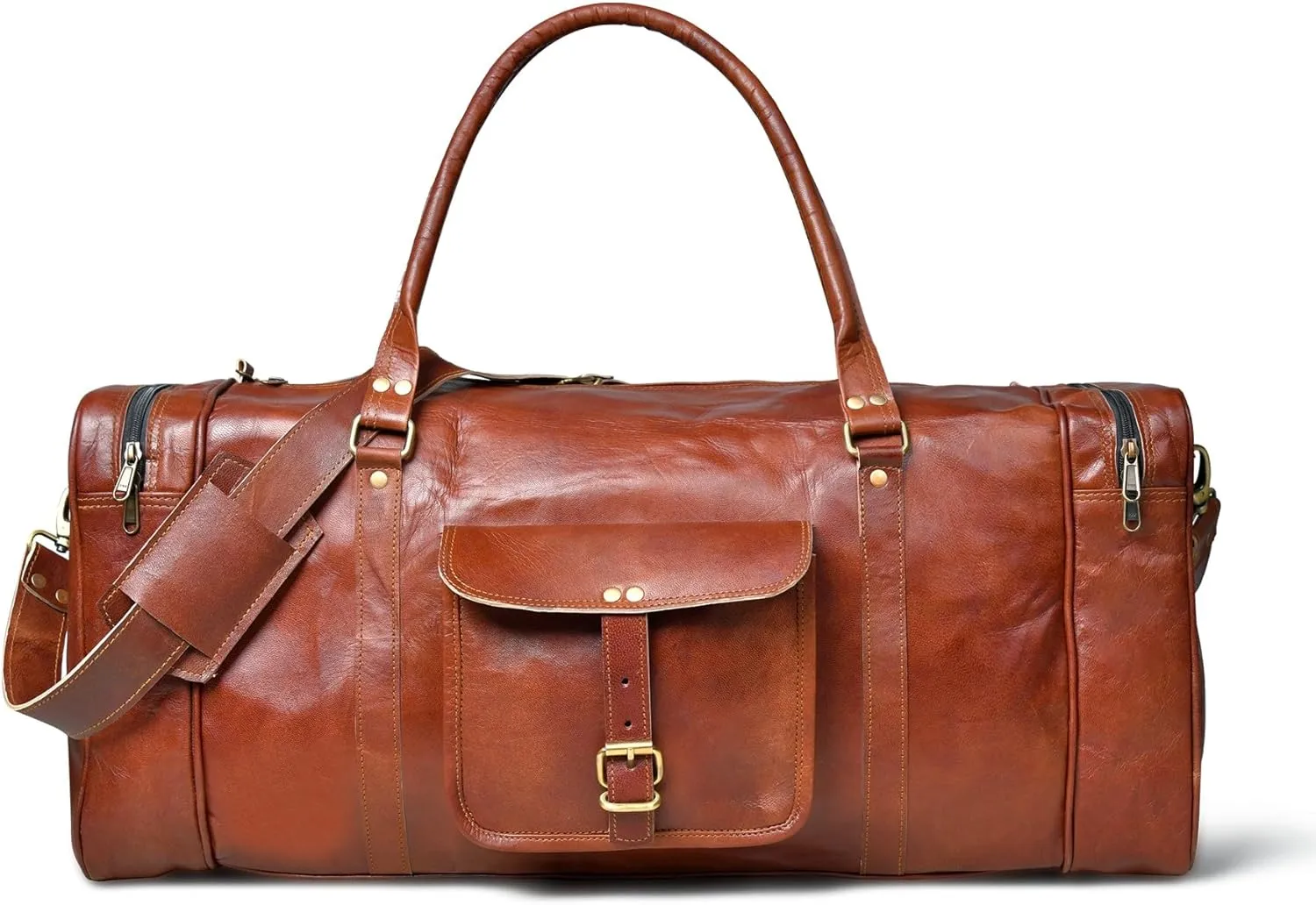 Leather 24 Inch Luggage Handmade Duffel Bag Carryall Weekender Travel Overnight Gym Sports Carry On Duffel Bags (Vintage Brown)