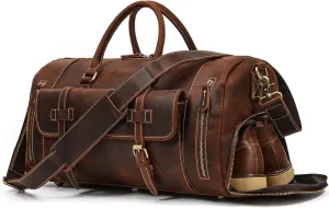 Leather Duffel Bags for Men and Women 20 Inch Full Grain Leather Travel Overnight Weekend Leather Bags Travel Duffel for Men, 9802 Brown