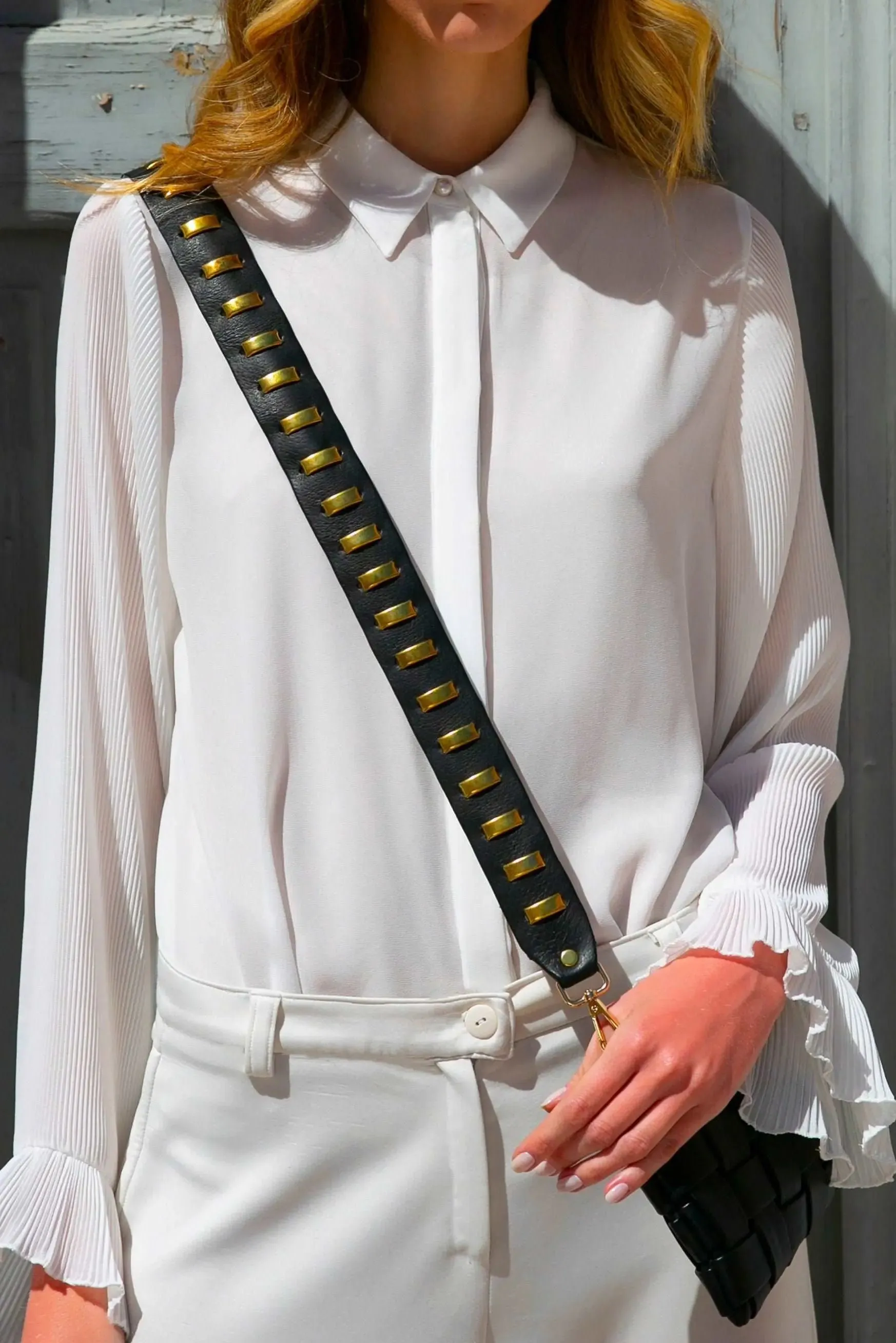Leather  Gold Studs Bag Strap