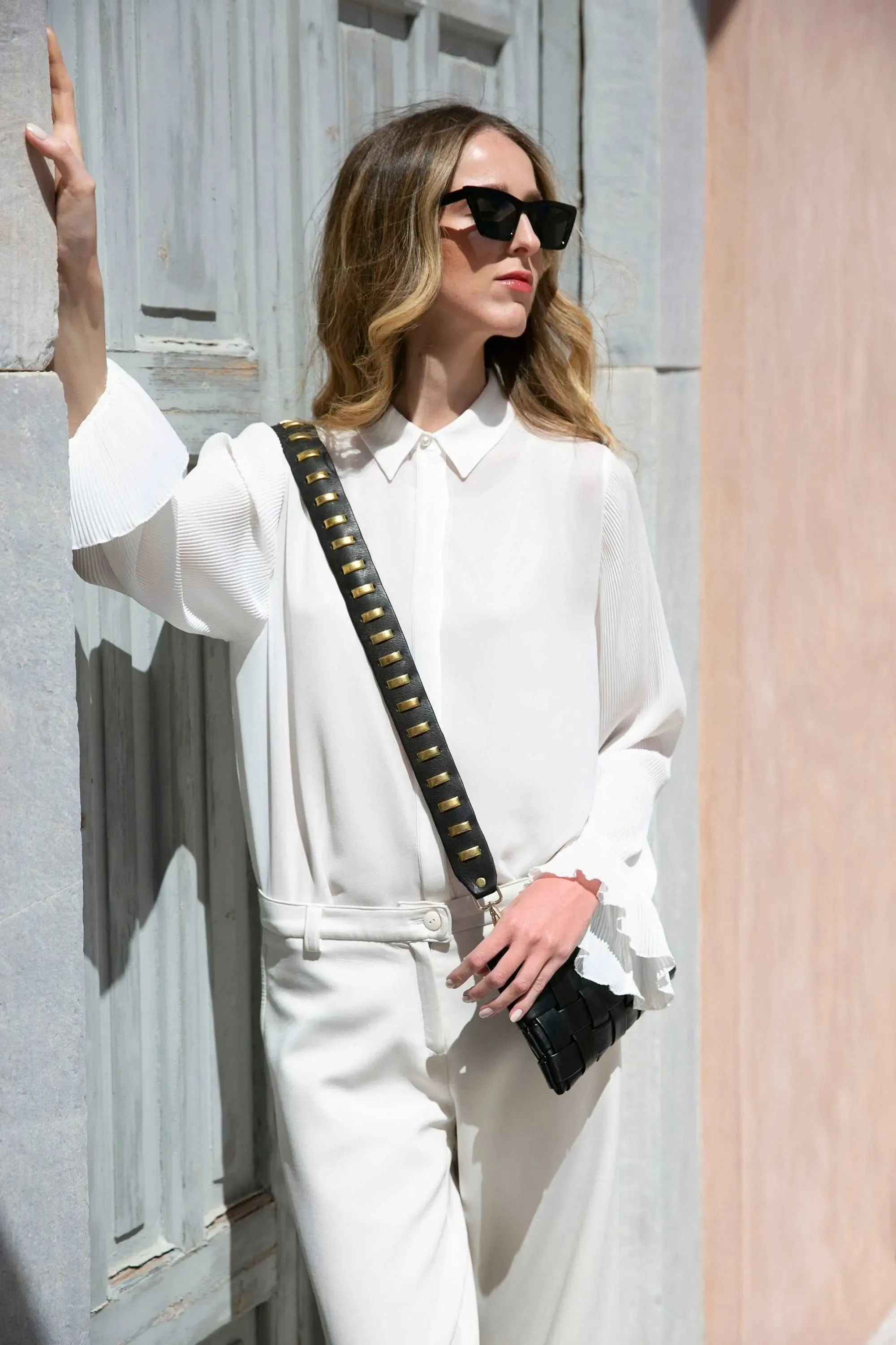 Leather  Gold Studs Bag Strap