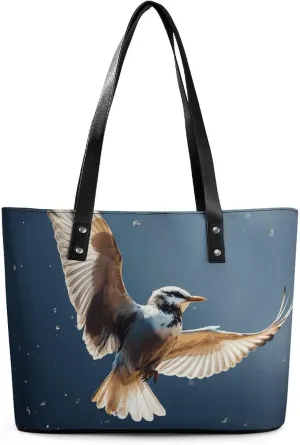 Leather Lady's Handbag,Bird Migration Print Work Handbags,Tote Bags for Women,Shoulder Hobo Handbags,Casual Tote Bag