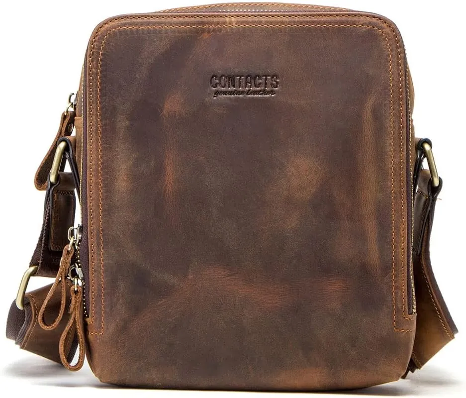 Leather Messenger Bag for Men Crazy Horse Leather Small Crossbody Shoulder Bag Men Vintage 7.9" iPad Travel Travel Bag Travel Handbag (coffee)