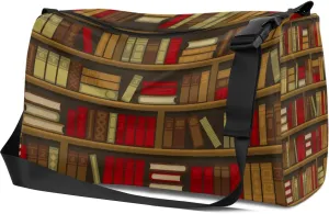 Leather Sport Gym Bag Bookshelf Pattern Weekender Bag for Women and Men Carry On Bag Book Travel Duffel Bag