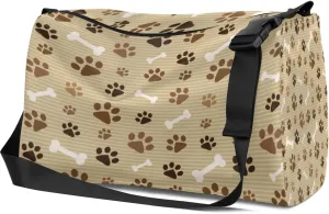 Leather Sport Gym Bag Dog Footprints and Bone Pattern Weekender Bag for Women and Men Carry On Bag Vintage Footprints Travel Duffel Bag
