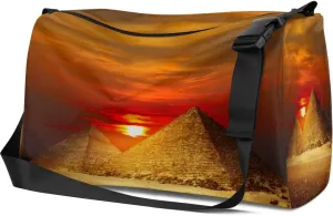 Leather Sport Gym Bag Egyptian Pyramid Pattern Weekender Bag for Women and Men Carry On Bag Pyramid Travel Duffel Bag