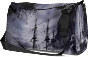 Leather Sport Gym Bag Ghost Ship In The Mist Weekender Bag for Women and Men Carry On Bag Poleboat Travel Duffel Bag