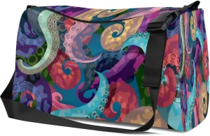 Leather Sport Gym Bag Interesting Octopus Whiskers Weekender Bag for Women and Men Carry On Bag Colorful Octopus Whiskers Travel Duffel Bag