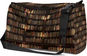 Leather Sport Gym Bag Library Bookshelf Pattern Weekender Bag for Women and Men Carry On Bag Bookshelf Travel Duffel Bag
