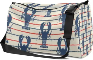 Leather Sport Gym Bag Retro Ocean Lobster Weekender Bag for Women and Men Carry On Bag Seafood Travel Duffel Bag