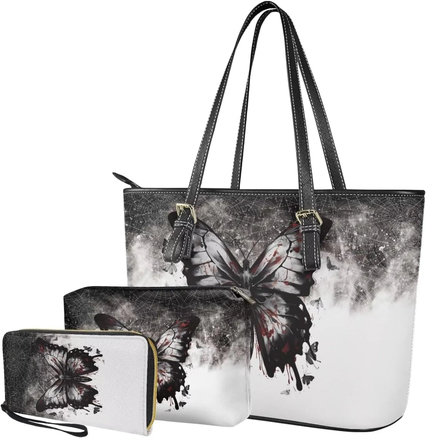 Leather Work Bag for Women Tote Bags with Clutch Makeup Travel Bag and Long Wallet 3 Piece Set