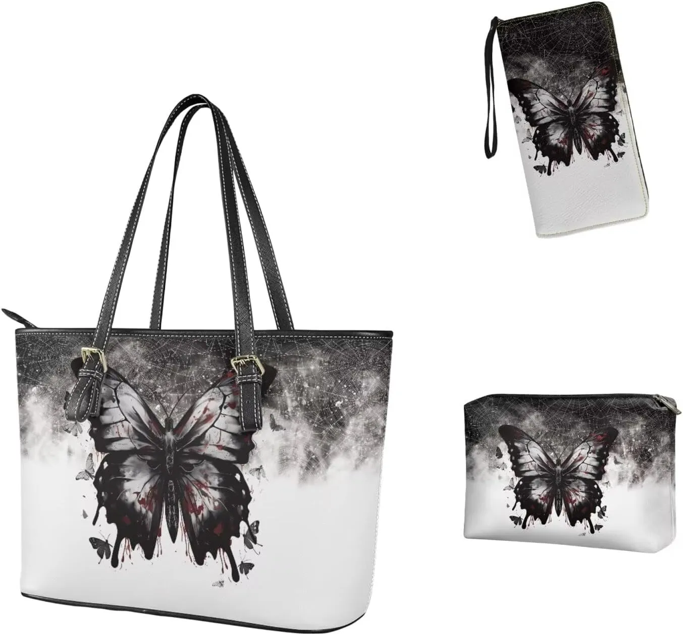 Leather Work Bag for Women Tote Bags with Clutch Makeup Travel Bag and Long Wallet 3 Piece Set