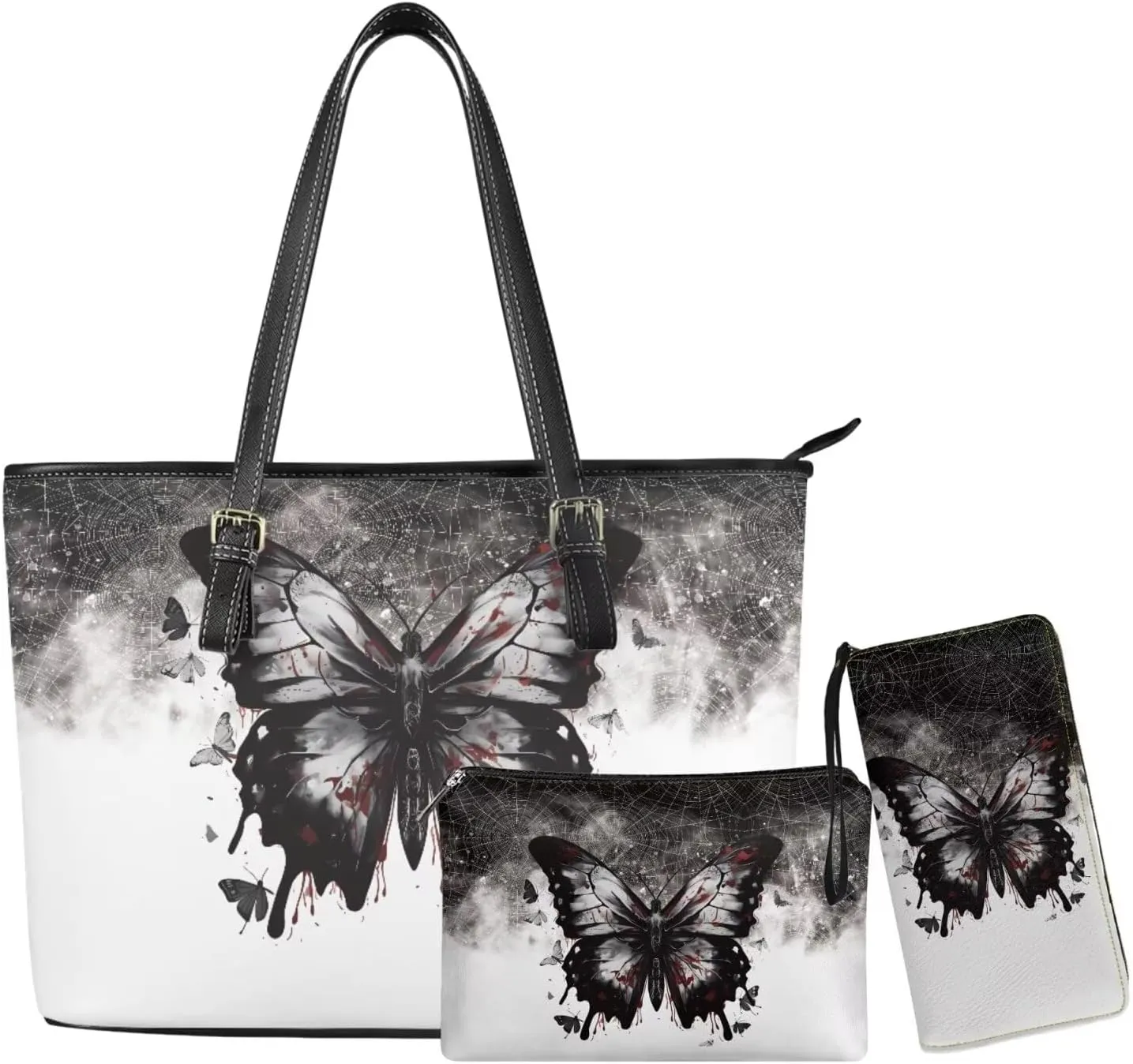 Leather Work Bag for Women Tote Bags with Clutch Makeup Travel Bag and Long Wallet 3 Piece Set