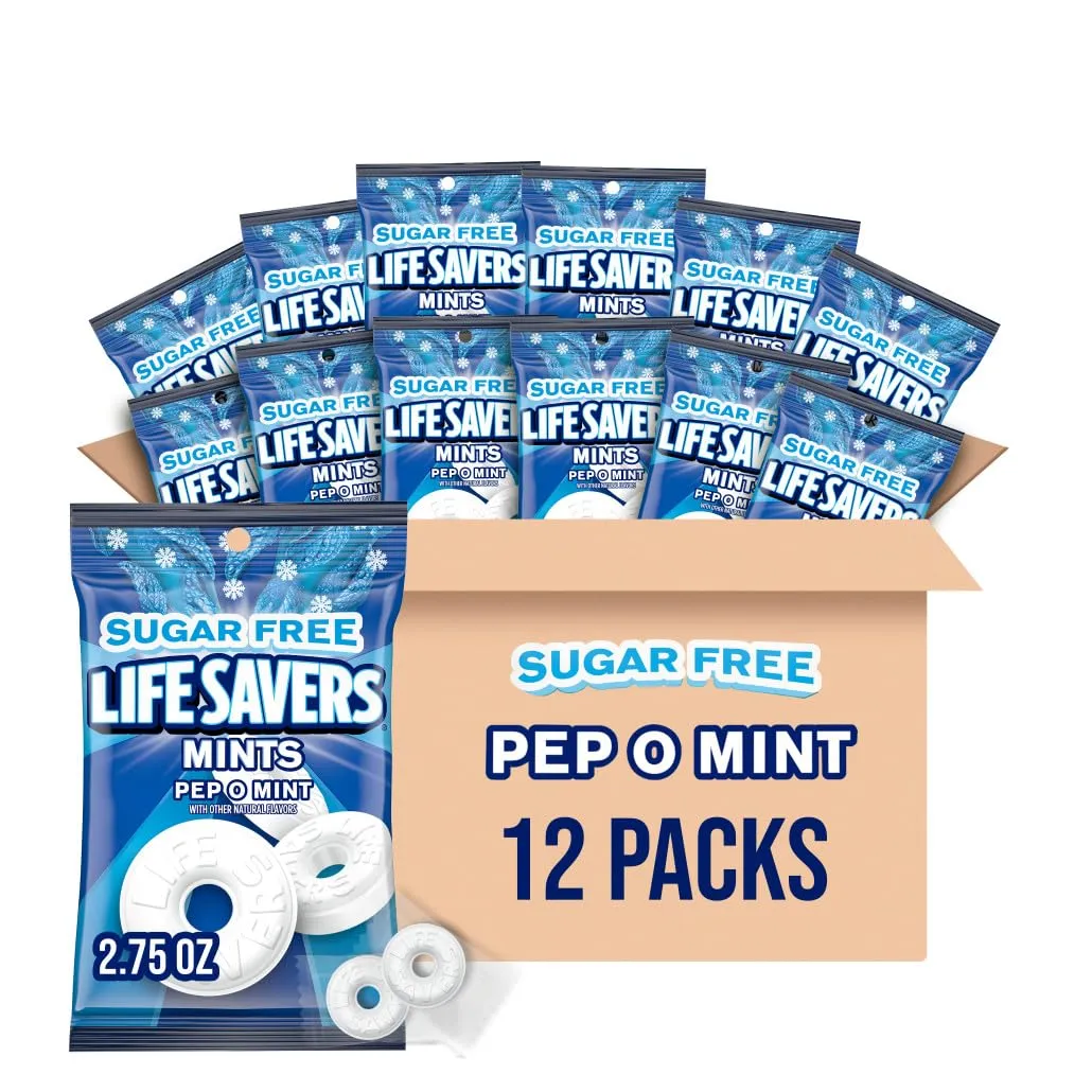 LIFE SAVERS Breath Mints Sugar-Free - Pep O Mint Hard Candy, 2.75 oz Bag (Pack of 12), LIFE SAVERS Candy Mints