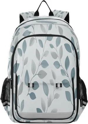 Light Blue Tiny Foliage Pattern Multi Compartment Student Backpack Reflective Stripes Travel Bag Casual Daypack School Bags for Boys Girls