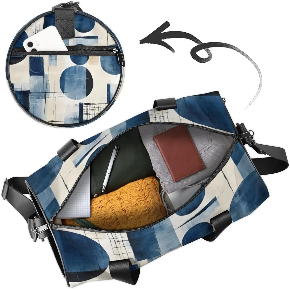Lightweight Travel Duffle Bag Abstract Circular Print Gym Bag for Women Men Stylish Small Duffle Bag for Fitness Yoga Travel Overnight Sport