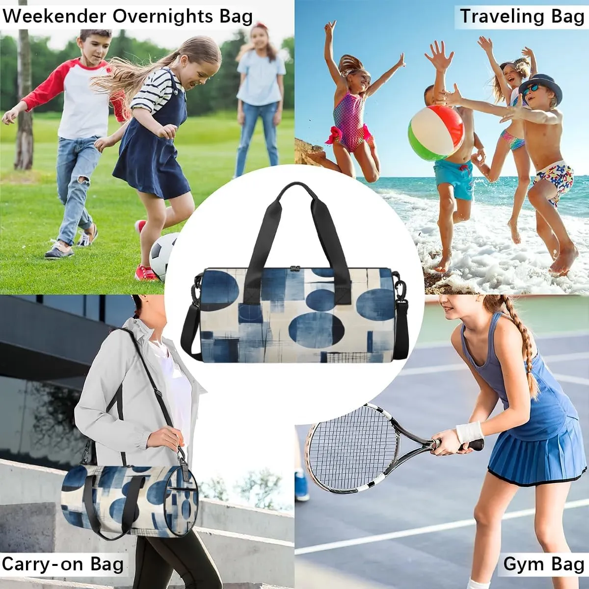 Lightweight Travel Duffle Bag Abstract Circular Print Gym Bag for Women Men Stylish Small Duffle Bag for Fitness Yoga Travel Overnight Sport
