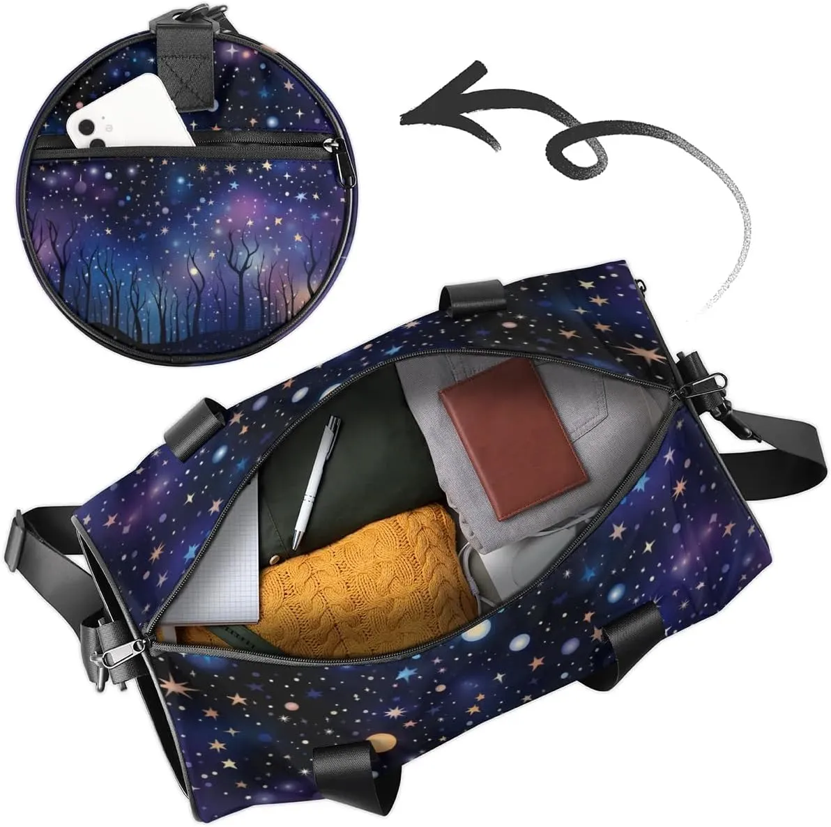 Lightweight Travel Duffle Bag Space Stars Theme Gym Bag for Women Men Stylish Small Duffle Bag for Fitness Yoga Travel Overnight Sport