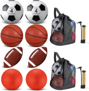 Liliful 8 Pcs Sport Balls Set for Kid Teen Include Size 5 Basketball Size 4 Soccer Size 6 Football and Pump Playground Ball Sports Equipment Net Bag for Sport Gift Back to School