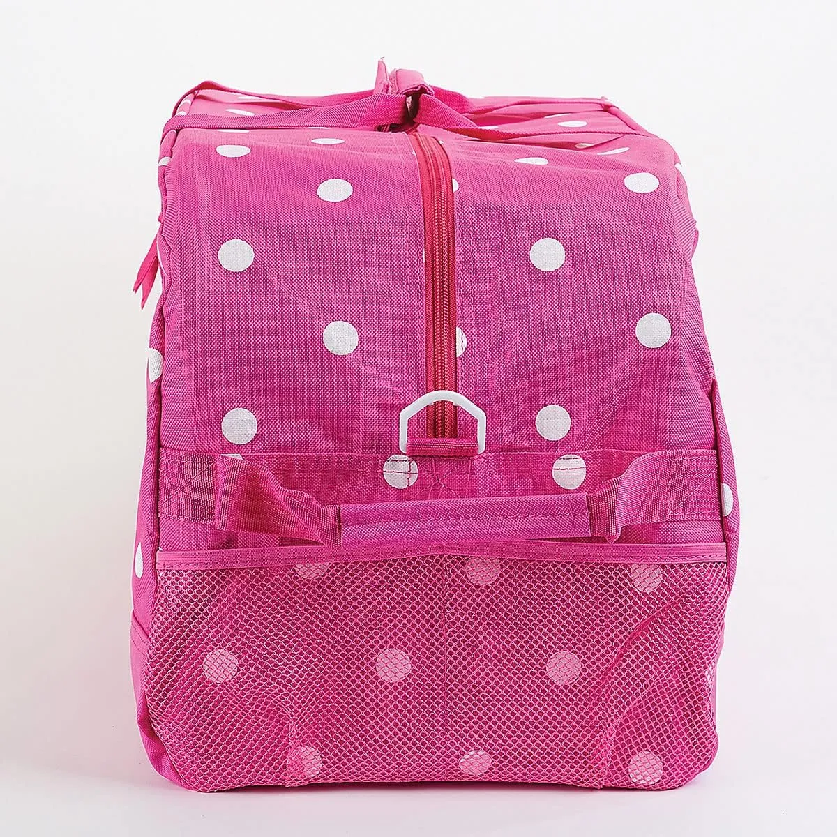 Lillian Vernon Personalized Duffel Bag for Kids, Roomy Pink & White Dots Weekender With Front & Side Compartment, Customizable Girls Sports & Travel Bags With Custom Name, 11" x 12" x 23"W