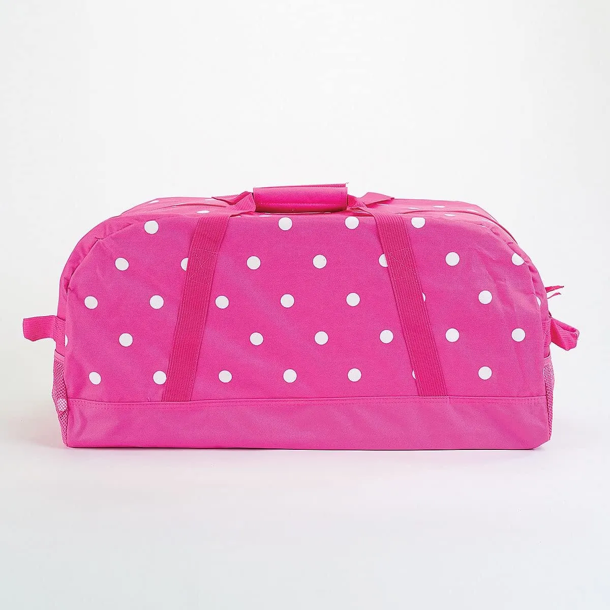 Lillian Vernon Personalized Duffel Bag for Kids, Roomy Pink & White Dots Weekender With Front & Side Compartment, Customizable Girls Sports & Travel Bags With Custom Name, 11" x 12" x 23"W