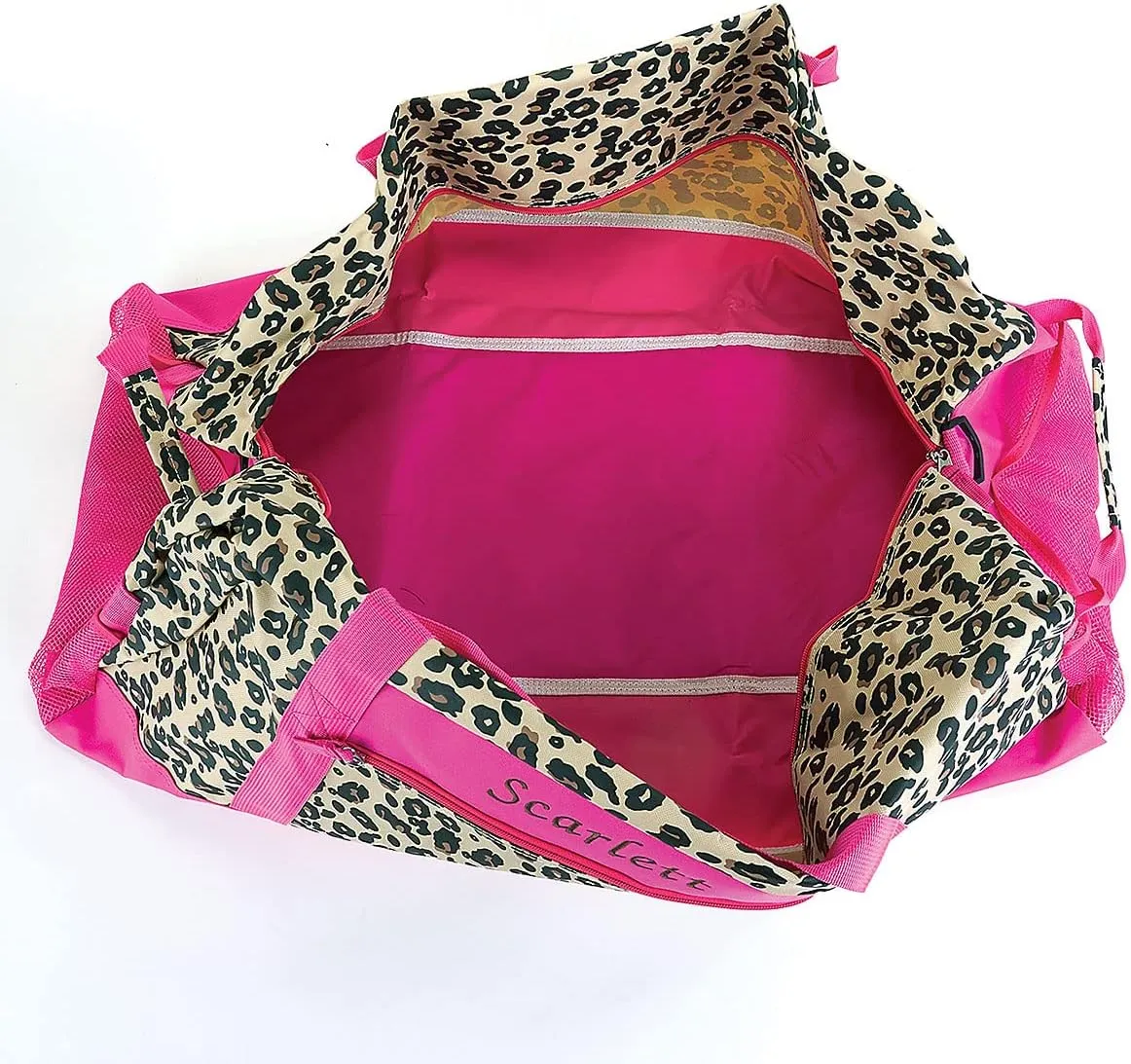 Lillian Vernon Personalized Duffel Bag for Kids, Roomy Pink Leopard Weekender With Front & Side Compartment, Customizable Girls Sports & Travel Bags With Custom Name, 13" x 15" x 30"W