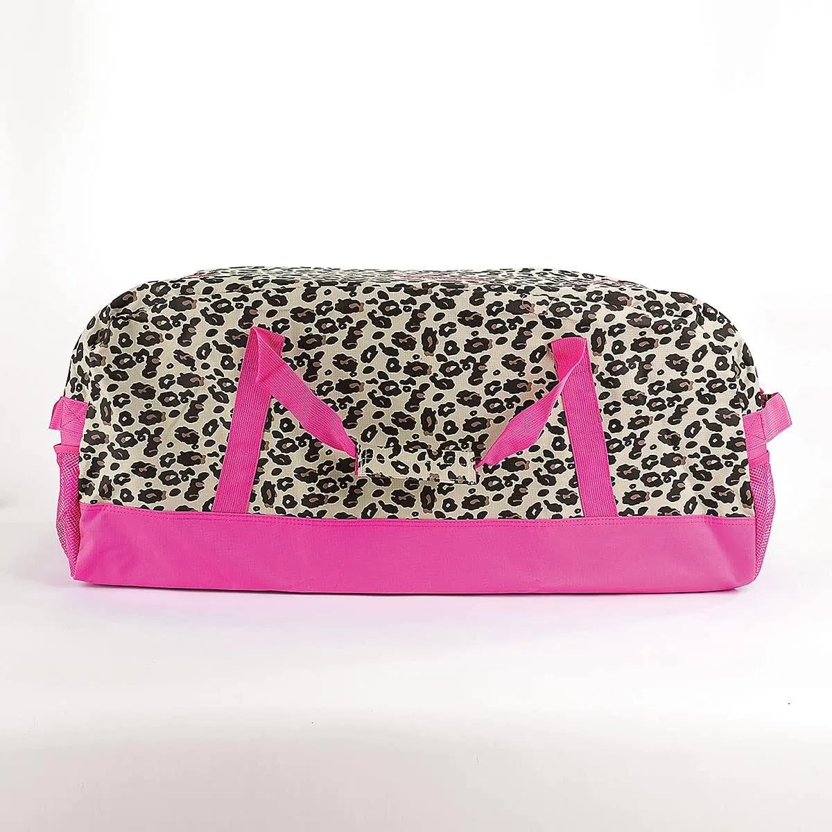 Lillian Vernon Personalized Duffel Bag for Kids, Roomy Pink Leopard Weekender With Front & Side Compartment, Customizable Girls Sports & Travel Bags With Custom Name, 13" x 15" x 30"W