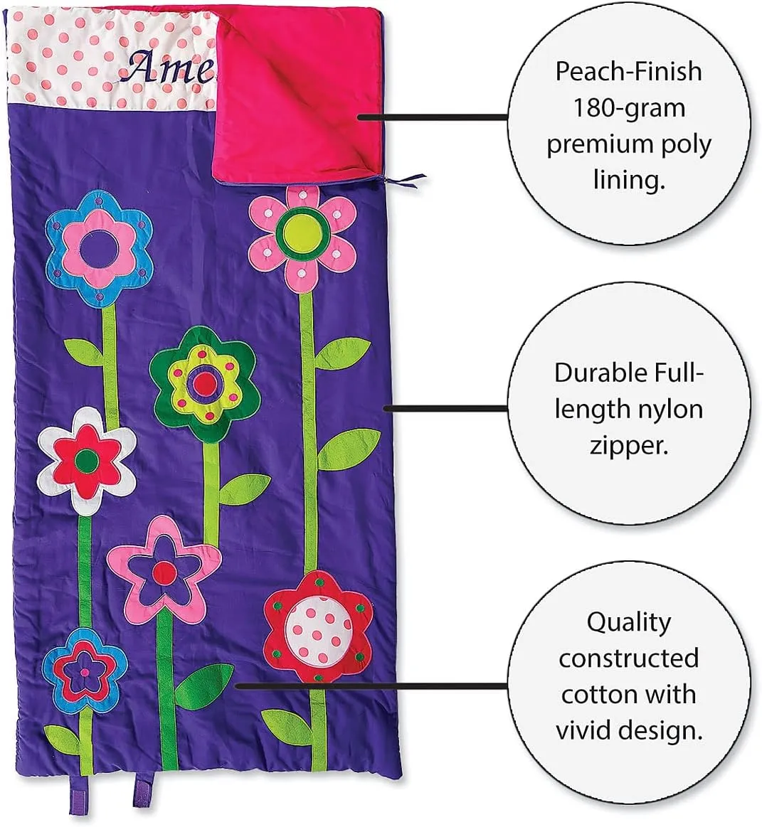 Lillian Vernon Personalized Indoor Sleeping Bag - Kids Sleepover & Napper Sleep Sack - Plush, Cute, & Cozy Cotton Poly Blend - Girls, Boys, & Toddler 30” x 60” Size