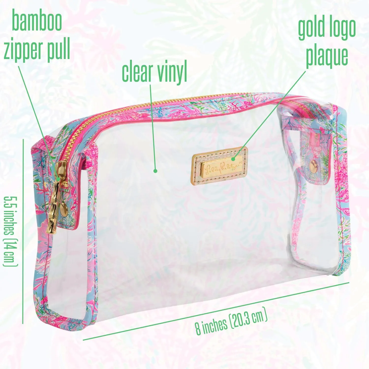 Lilly Pulitzer Clear Zipper Pouch, Cute Pencil Case for Adults, Travel Toiletry Bag, Small Pouch Bag for Supplies, Makeup or Toiletries (Cay to My Heart)