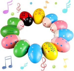 LOOIKOOS Wooden Egg Shakers Maracas Percussion Musical for Party Favors Easter Basket Stuffers for Babies Shaker Eggs for Toddlers(12pcs)