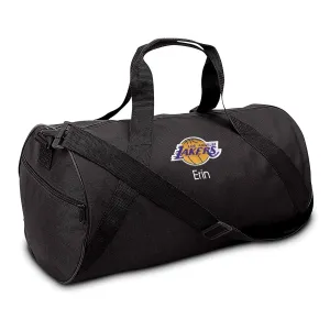 Los Angeles Lakers Personalized Duffel Bags for Kids - Official NBA Logo Embroidery, Removable Shoulder Strap, Polyester, 19” x 14” (Black)