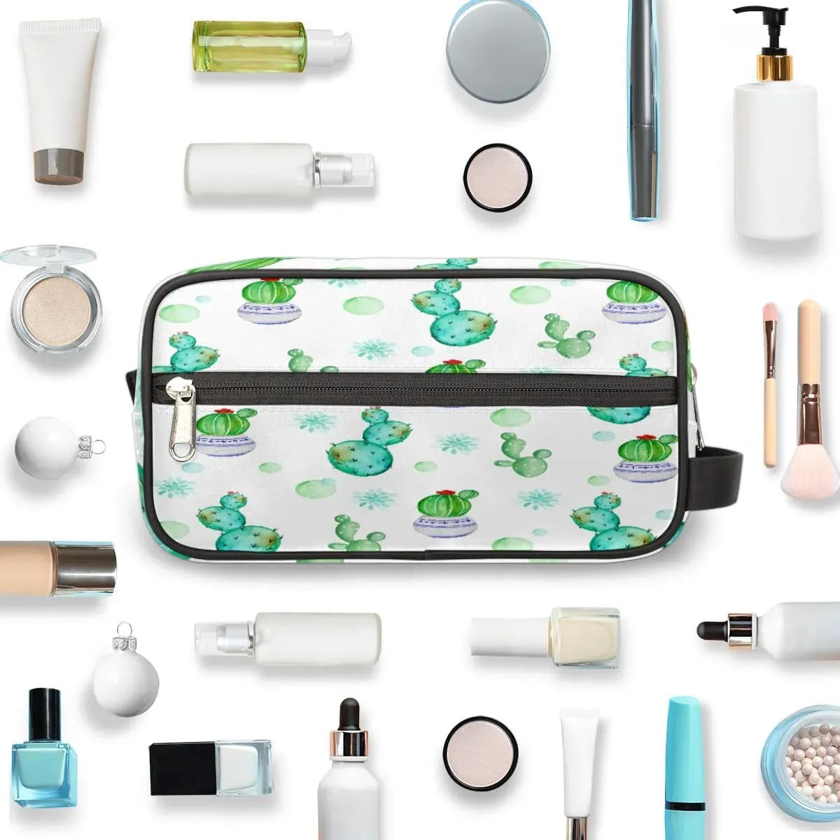 Lovely Cactus Travel Toiletry Bag for Women Men Small Cosmetic Makeup Organizer Water Resistant Shaving Bag Portable Make Up Bag Storage Bags with Handle
