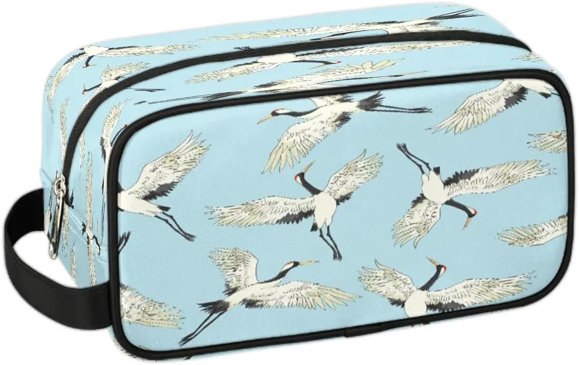 Lovely Cranes Travel Toiletry Bag for Women Men Small Cosmetic Makeup Organizer Water Resistant Shaving Bag Portable Make Up Bag Storage Bags with Handle