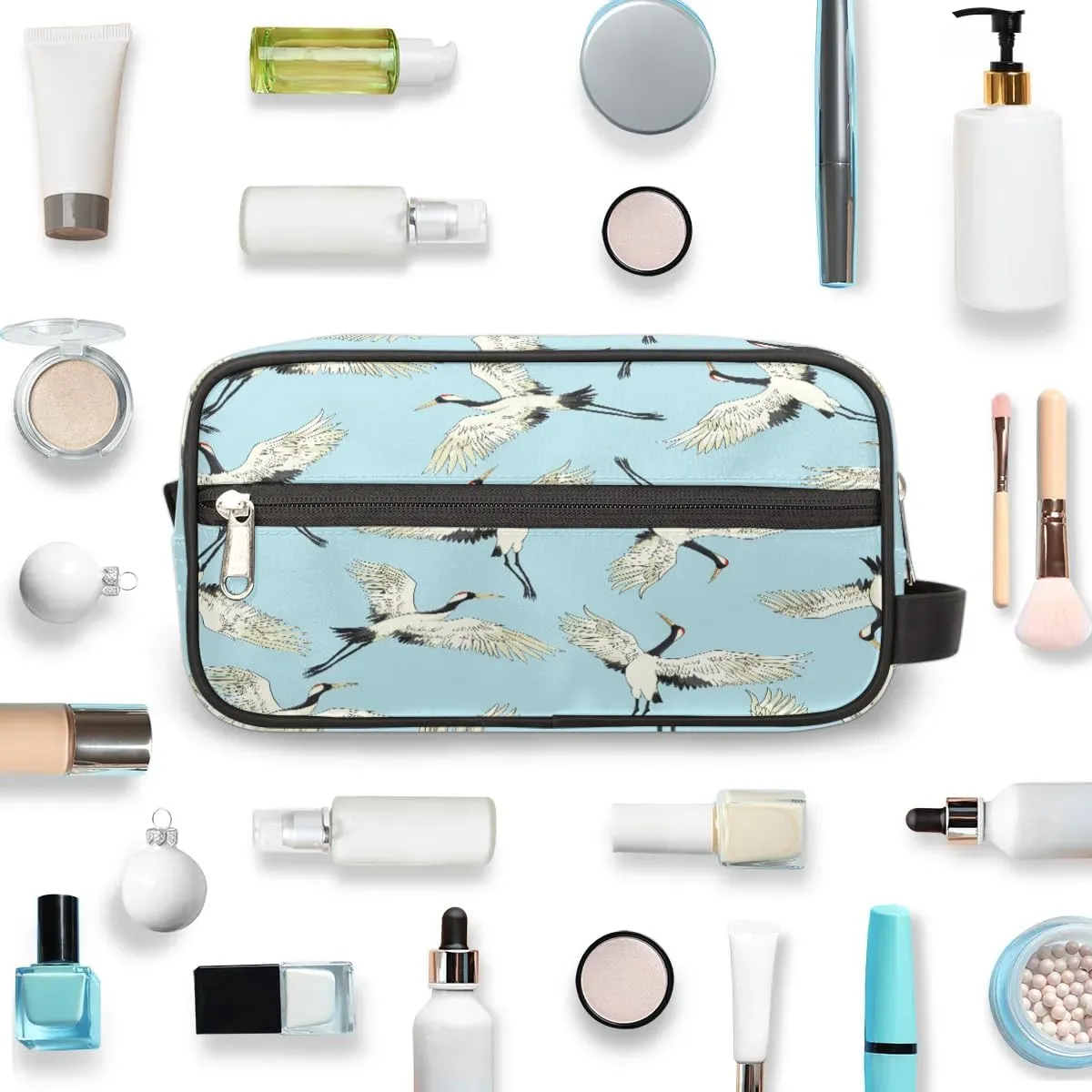Lovely Cranes Travel Toiletry Bag for Women Men Small Cosmetic Makeup Organizer Water Resistant Shaving Bag Portable Make Up Bag Storage Bags with Handle