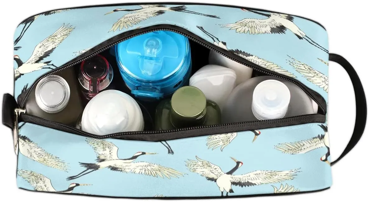 Lovely Cranes Travel Toiletry Bag for Women Men Small Cosmetic Makeup Organizer Water Resistant Shaving Bag Portable Make Up Bag Storage Bags with Handle