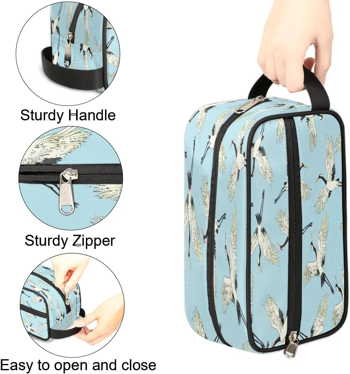 Lovely Cranes Travel Toiletry Bag for Women Men Small Cosmetic Makeup Organizer Water Resistant Shaving Bag Portable Make Up Bag Storage Bags with Handle