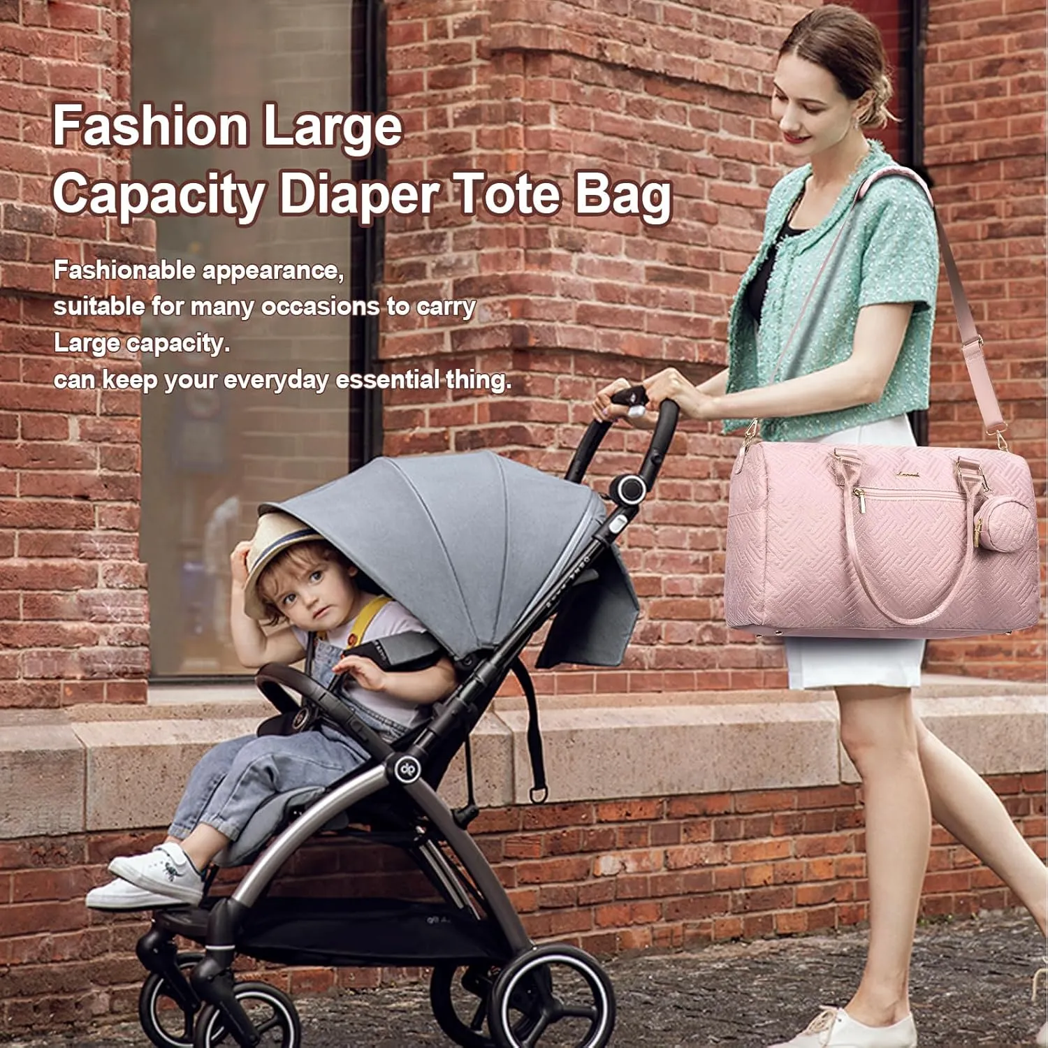 LOVEVOOK Diaper Bag Tote with Pacifier Case and Changing Pad, Large Capacity Mommy Bag for Hospital and Weekender Travel, Functional Baby Bag Newborn Baby Essential