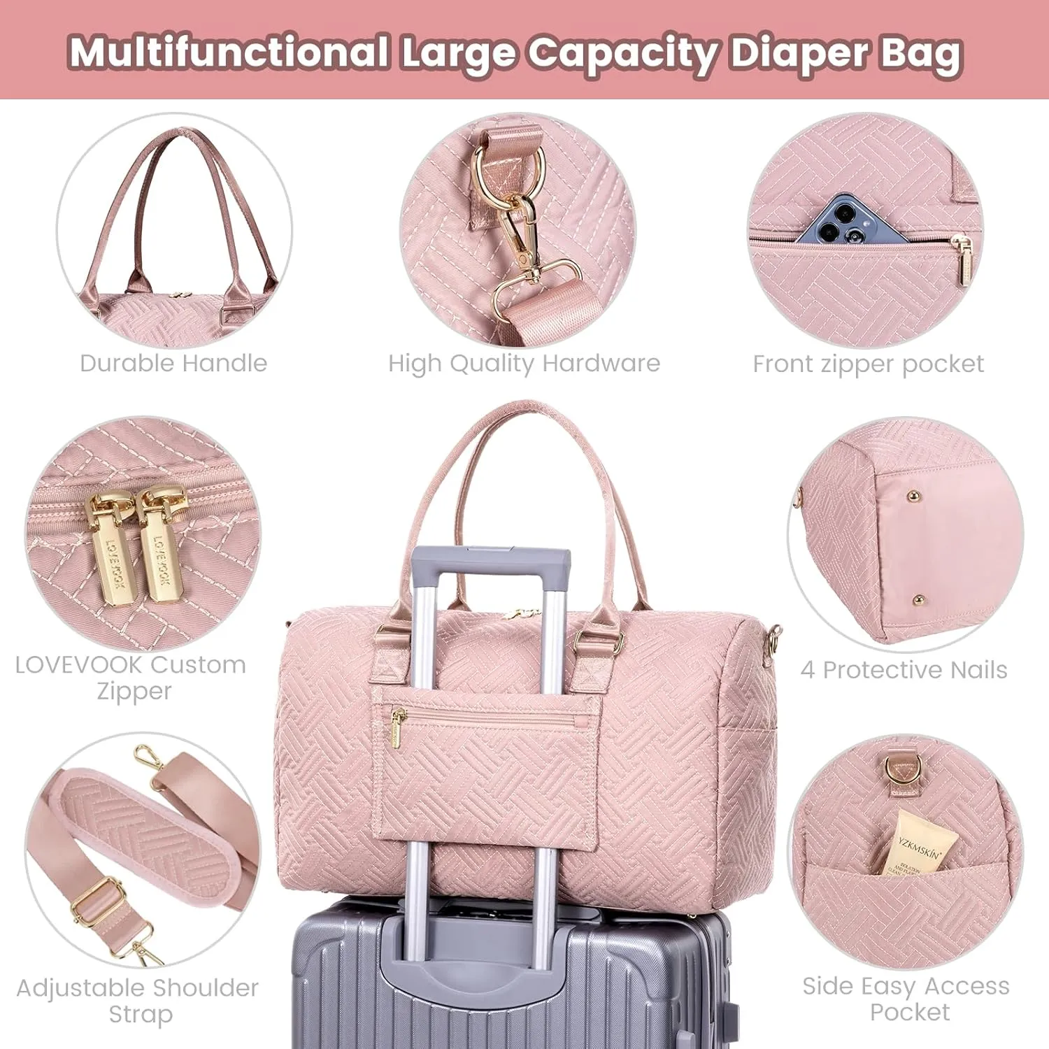 LOVEVOOK Diaper Bag Tote with Pacifier Case and Changing Pad, Large Capacity Mommy Bag for Hospital and Weekender Travel, Functional Baby Bag Newborn Baby Essential