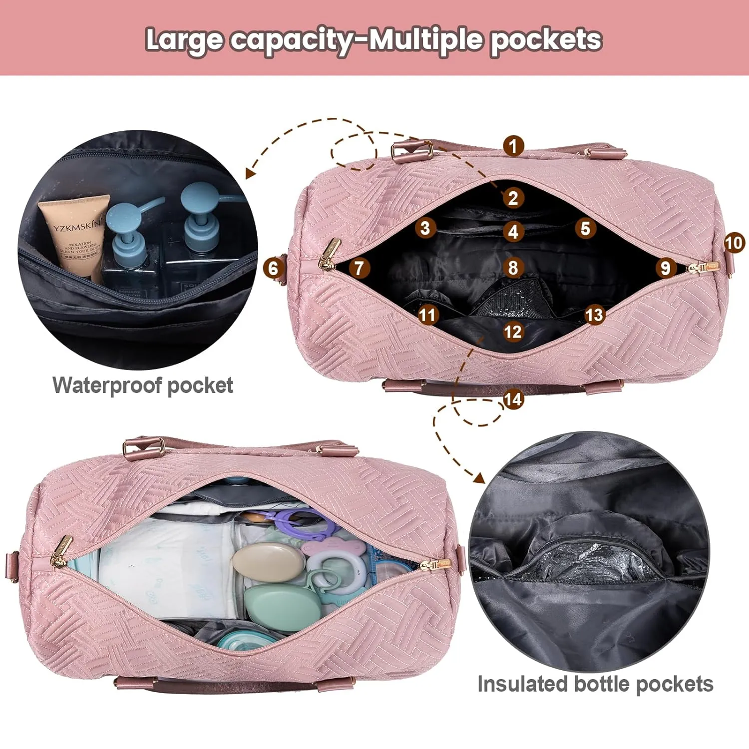 LOVEVOOK Diaper Bag Tote with Pacifier Case and Changing Pad, Large Capacity Mommy Bag for Hospital and Weekender Travel, Functional Baby Bag Newborn Baby Essential