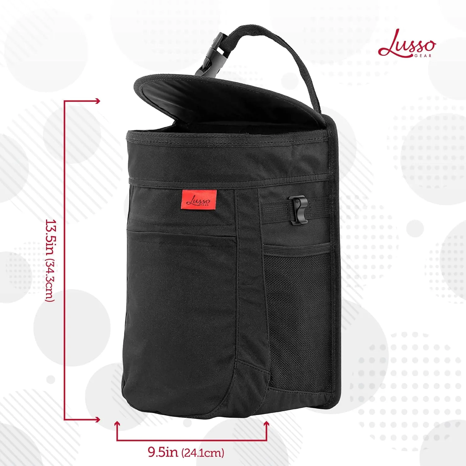 Lusso Gear Spill-Proof Car Trash Can 2.5 Gallon - Easy-to-Clean Hanging Garbage Bin - Leak-Proof Lid, Removable Liner, Waterproof - Keep Car, SUV, Truck, Minivan Odor-Free - Black - Truck Accessories