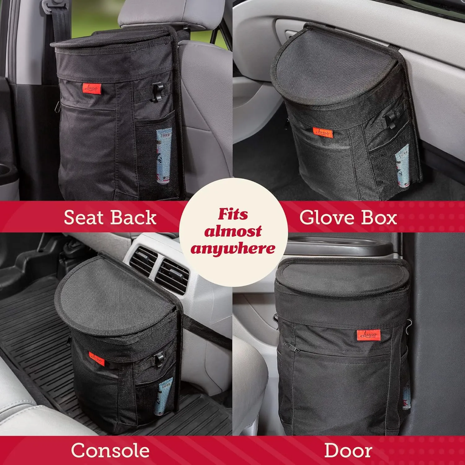 Lusso Gear Spill-Proof Car Trash Can 2.5 Gallon - Easy-to-Clean Hanging Garbage Bin - Leak-Proof Lid, Removable Liner, Waterproof - Keep Car, SUV, Truck, Minivan Odor-Free - Black - Truck Accessories
