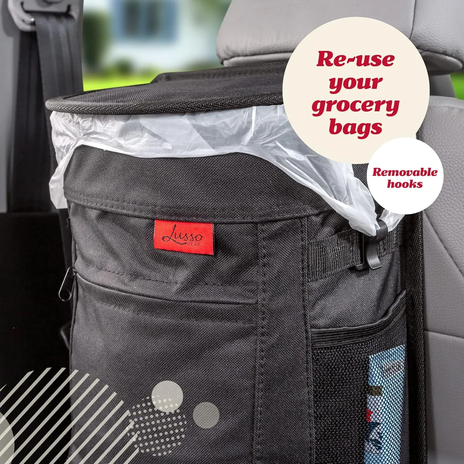 Lusso Gear Spill-Proof Car Trash Can 2.5 Gallon - Easy-to-Clean Hanging Garbage Bin - Leak-Proof Lid, Removable Liner, Waterproof - Keep Car, SUV, Truck, Minivan Odor-Free - Black - Truck Accessories