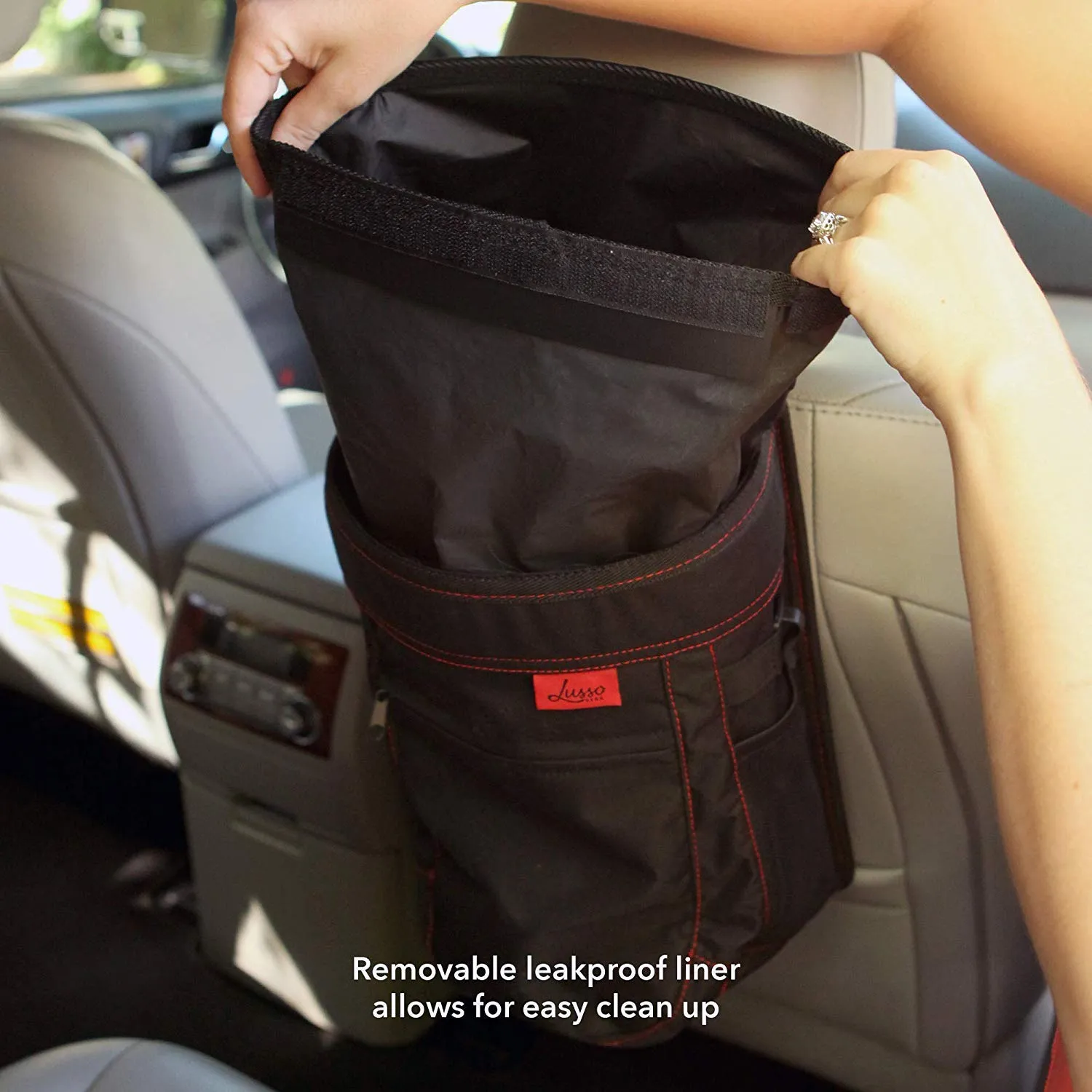 Lusso Gear Spill-Proof Car Trash Can 2.5 Gallon - Easy-to-Clean Hanging Garbage Bin - Leak-Proof Lid, Removable Liner, Waterproof - Keep Car, SUV, Truck, Minivan Odor-Free - Black - Truck Accessories