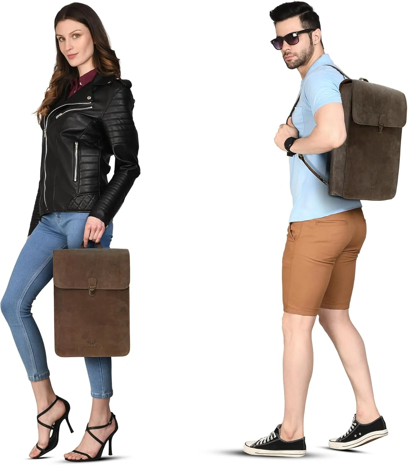 LUXEORIA Genuine Leather Backpack for Men and Women, Minimalistic Leather Backpack, Handmade Retro Style 15.6" Laptop Bag, Hiking Shoulder Daypack - Hunter Brown